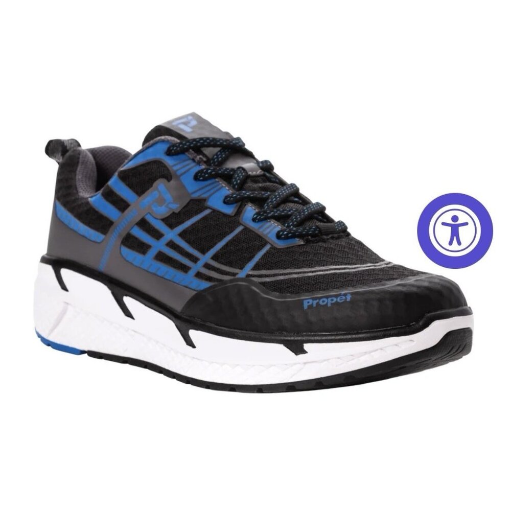 Propet Mens Sz 10.5W Ultra Black & Blue Sneakers Athletic Shoe NEW $130